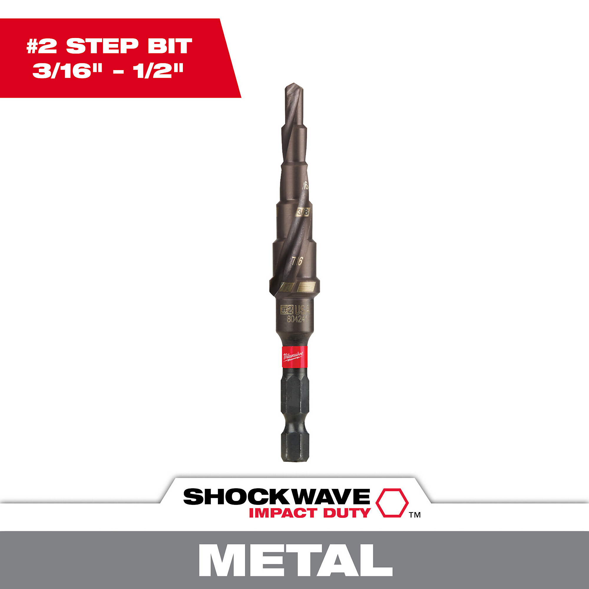 Milwaukee Shockwave Step Drill Bit, 8, 1/2in.1in., Model 48899248